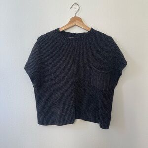 Free People Black Knit Short Sleeve Sweater Top